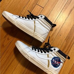Vans White and Black High-Top Sneakers with NASA Patch